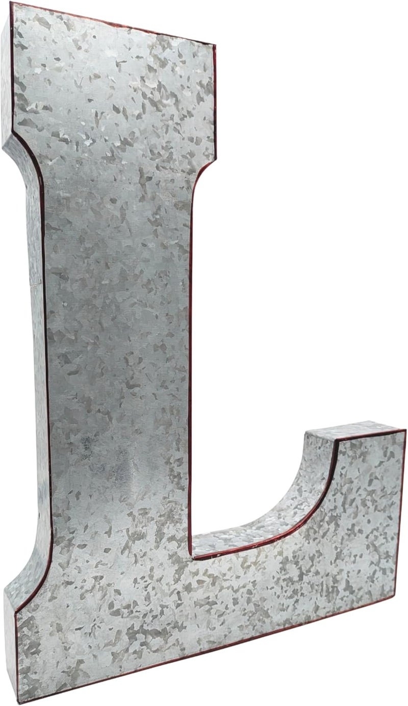Science Purchase 20" Metal Letter L Wall Decor, Silver with Rusted Edges, Galvanized Wall Mountable Decoration for Country, Mid-Century, or Farmhouse Themed Room or Event - Image 1